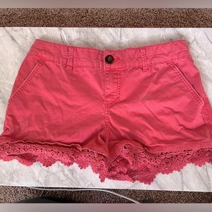 Maurice’s Coral Shorts with Lace Detailing at Bottom